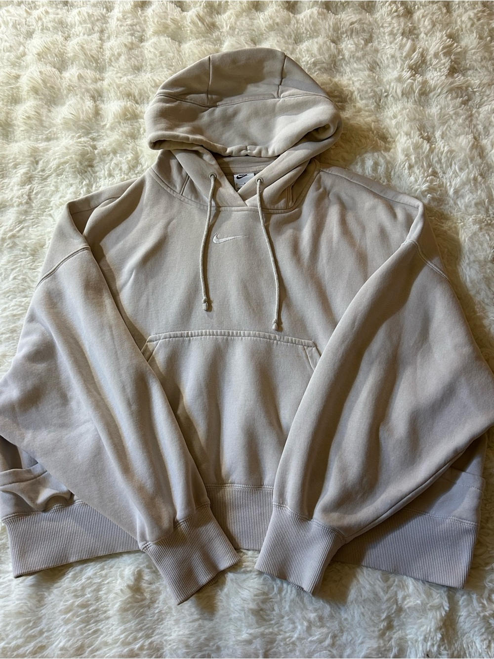 Nike Embroidered Women’s Light Cream Oversized Sweatshirt Hoodie